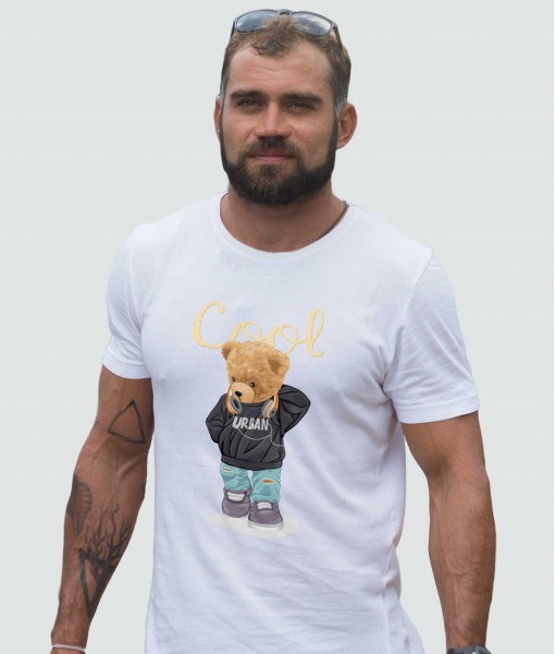 Мъжка тениска с щампа Мечета Bear with headphones